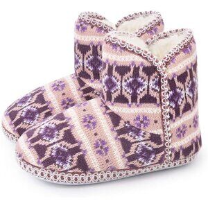 DL Women's Bootie Slippers Cable Knit Cute Plush Fleece Memory Foam House